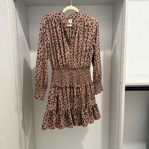 Rebecca Taylor La Vie Le Faune Mini Dress Smock Cheetah Print Long Sleeve